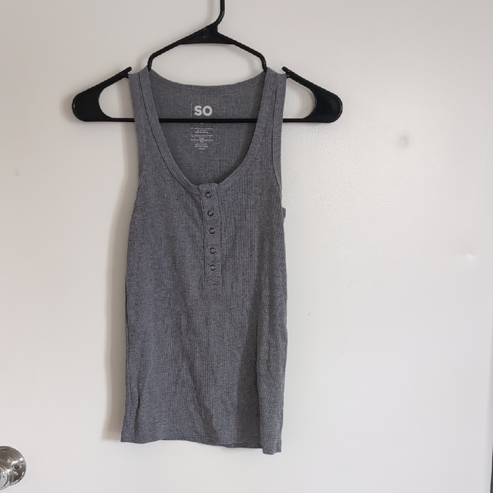 SO Fitted Ribbed Gray Tank Top